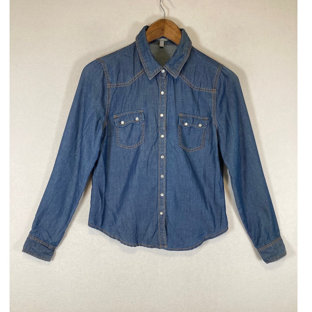 Western Cowgirl Charlotte Russe Women Size S Blue Denim Snap Front Shirt MYT7068